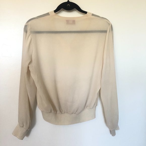VINTAGE Daniel Martin by Boyd Babbitt Sheer Cream Long Sleeve V-Neck Blouse Top - Picture 9 of 9